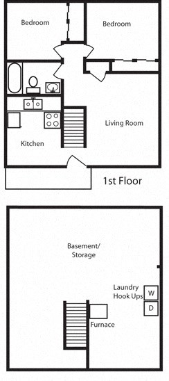 Floor plan for 2 beds, 1 bath, 1376 sqft